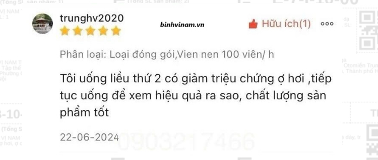 Khách hàng chia sẻ: “Uống liều thứ 2 đã thấy giảm triệu chứng ợ hơi